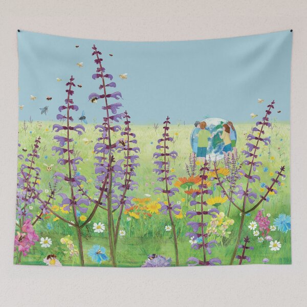 Item preview, Children playing in a flowering meadow and rolling the Earth Globe designed and sold by Julia Doria.