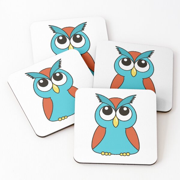 Item preview, Cute Teal & Orange A-Shape Owl Cartoon Illustration designed and sold by MFGB-Creations.