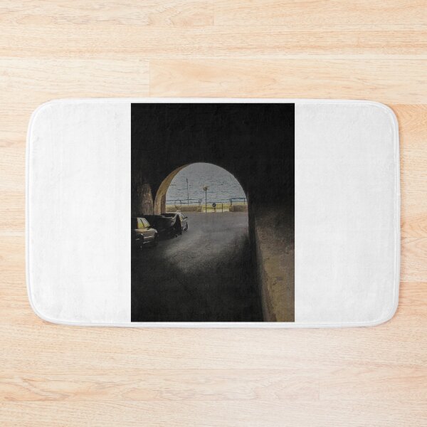 Item preview, View Through Dark Tunnel Archway To Seaside Road With Parked Cars And Calm Sea Horizon designed and sold by Nmallia.