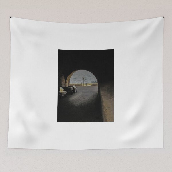 Item preview, View Through Dark Tunnel Archway To Seaside Road With Parked Cars And Calm Sea Horizon designed and sold by Nmallia.