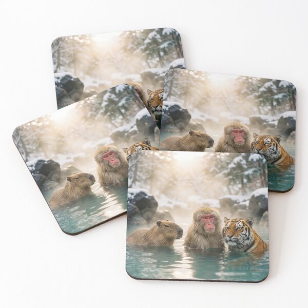 Item preview, Capybara, Tiger, and Snow Monkey Relax in Onsen designed and sold by Tridentulus.