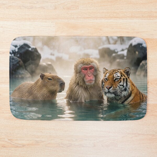 Item preview, Capybara, Tiger, and Snow Monkey Relax in Onsen designed and sold by Tridentulus.