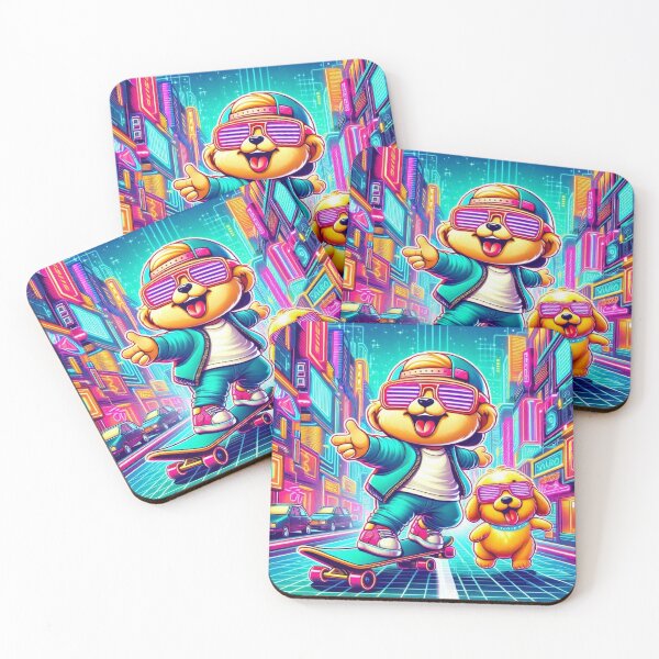 Item preview, Cyberpunk Baby Skateboard with Neon Dog & Duck – Funny Cartoon T-Shirt Design designed and sold by Mitaudesign.