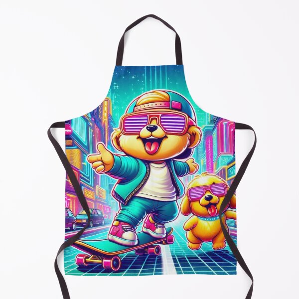 Item preview, Cyberpunk Baby Skateboard with Neon Dog & Duck – Funny Cartoon T-Shirt Design designed and sold by Mitaudesign.