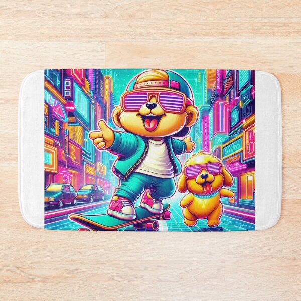 Item preview, Cyberpunk Baby Skateboard with Neon Dog & Duck – Funny Cartoon T-Shirt Design designed and sold by Mitaudesign.