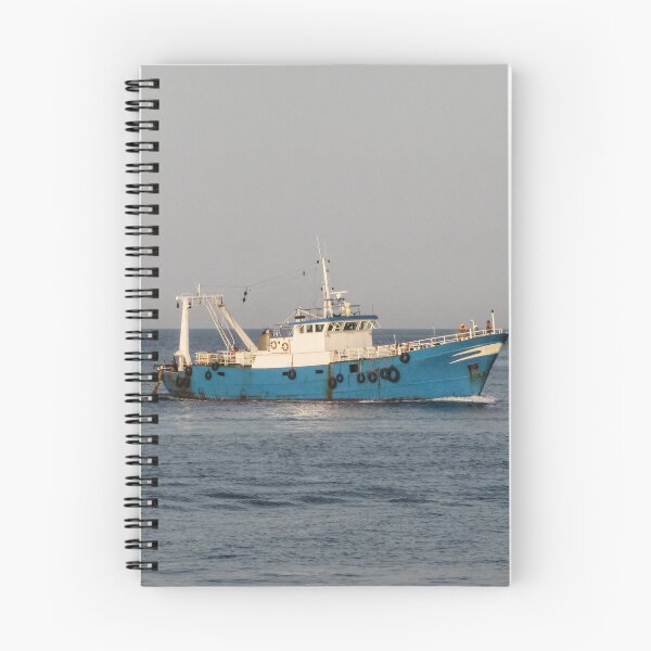 Item preview, Blue Fishing Trawler Sailing On Calm Sea Near Horizon With Crew And Fishing Gear designed and sold by Nmallia.