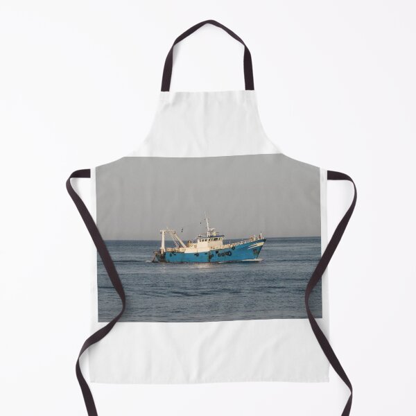 Item preview, Blue Fishing Trawler Sailing On Calm Sea Near Horizon With Crew And Fishing Gear designed and sold by Nmallia.