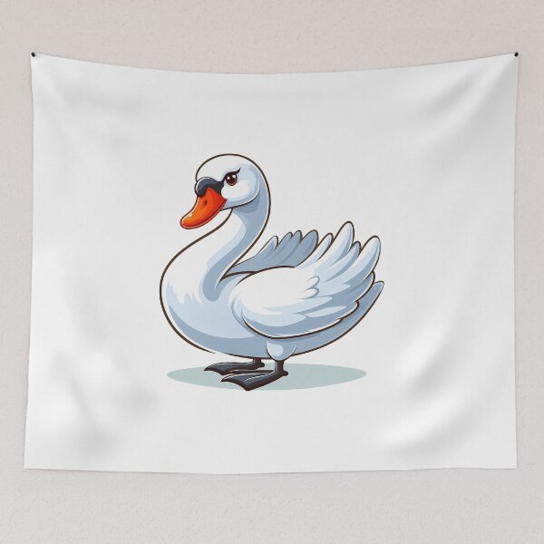 Item preview, A cartoon-style white swan with an orange beak, standing gracefully with a slightly aggressive gaze. designed and sold by cave-canvas.