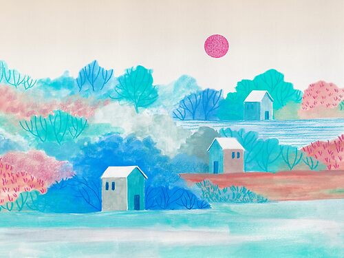Item preview, Colorful Landscape with Houses and Sun designed and sold by Viviana Gonzalez.