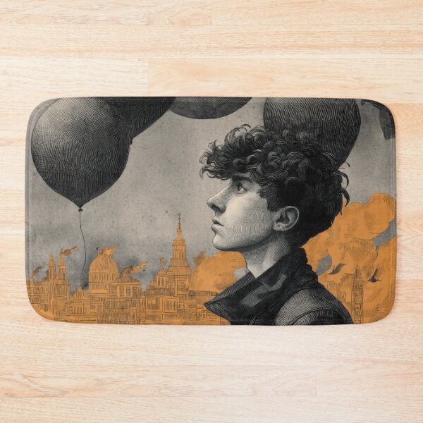 Item preview, Boy looks up at balloons in city designed and sold by anytka.