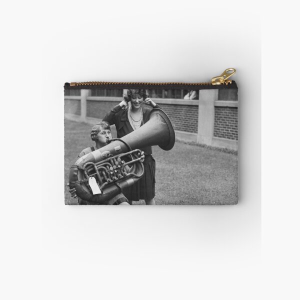 Item preview, The sound of music - terrible tuba playing funny humorous vintage black and white photograph poster art print designed and sold by Astrid Arkhangelsky.