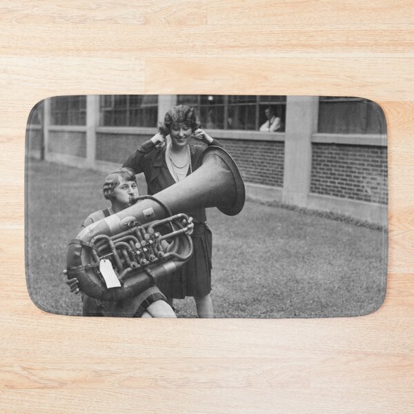 Item preview, The sound of music - terrible tuba playing funny humorous vintage black and white photograph poster art print designed and sold by Astrid Arkhangelsky.