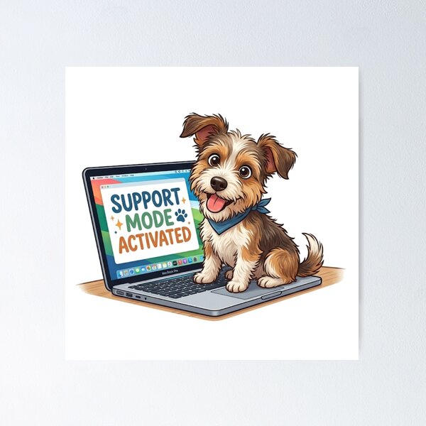 Item preview, Funny Tech Support Dog - Support Mode Activated Laptop Illustration designed and sold by SoftPawsAtelier.
