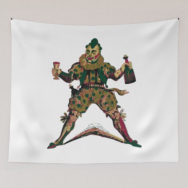Item preview, vintage jester with wine bottle illustration - gold,red,green designed and sold by RoryJDesigns.