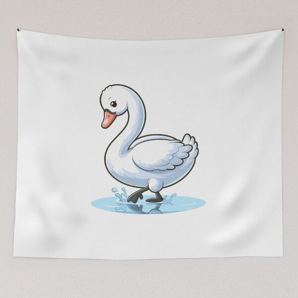 Item preview, Cute cartoon white swan walking in water, showcasing a playful and cheerful mood. designed and sold by cave-canvas.