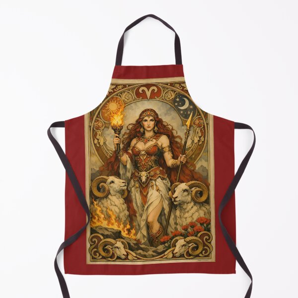 Item preview, Aries Fire Goddess with Rams – Art Nouveau Zodiac Mythology Illustration designed and sold by EmiliaBassano.
