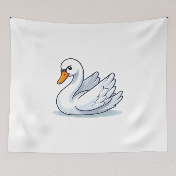 Item preview, A stylized white swan with an expressive look, featuring elegant wings and a vibrant orange beak. designed and sold by cave-canvas.