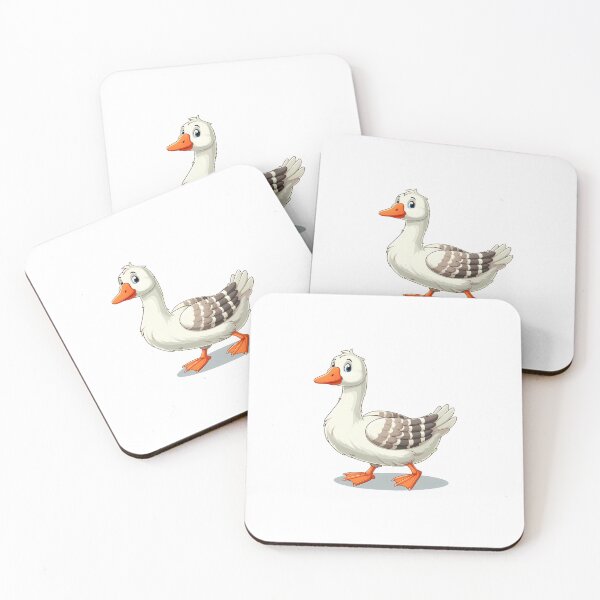 Item preview, A cheerful cartoon goose with a bright orange beak and feet, featuring a white body and striped wings. designed and sold by cave-canvas.