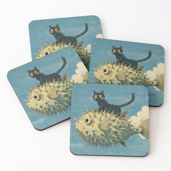 Item preview, Cat rides fish in blue sky designed and sold by anytka.