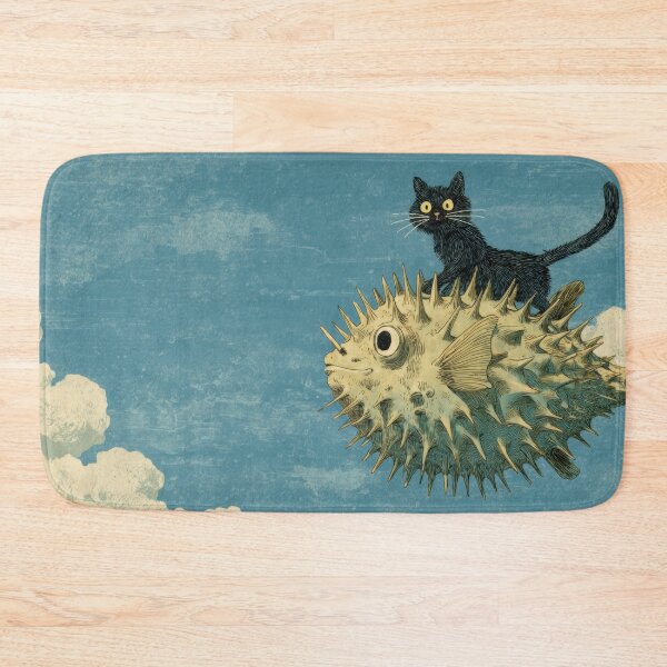 Item preview, Cat rides fish in blue sky designed and sold by anytka.