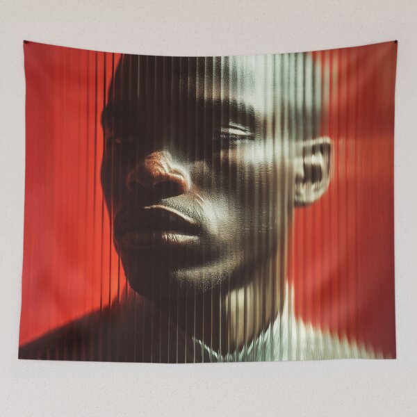 Item preview, Black male portrait with red background designed and sold by Artixshopy98.