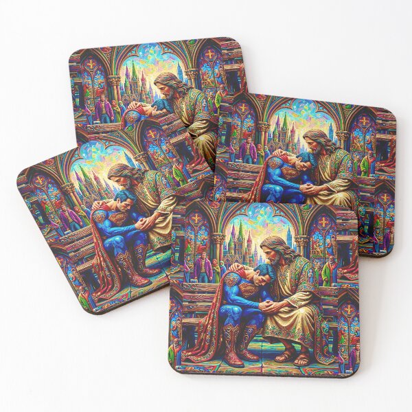 Item preview, Jesus Hugging Superman on a Bench – Inspirational Christian Cartoon Art designed and sold by JuandiArt7.