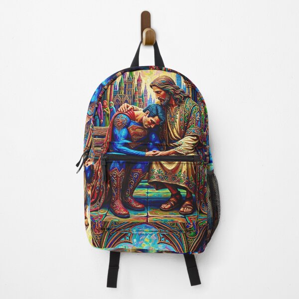 Item preview, Jesus Hugging Superman on a Bench – Inspirational Christian Cartoon Art designed and sold by JuandiArt7.