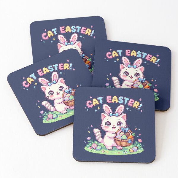 Item preview, Cute Kawaii Pixel Art Cat Easter Bunny designed and sold by PixelAlchemyHQ.