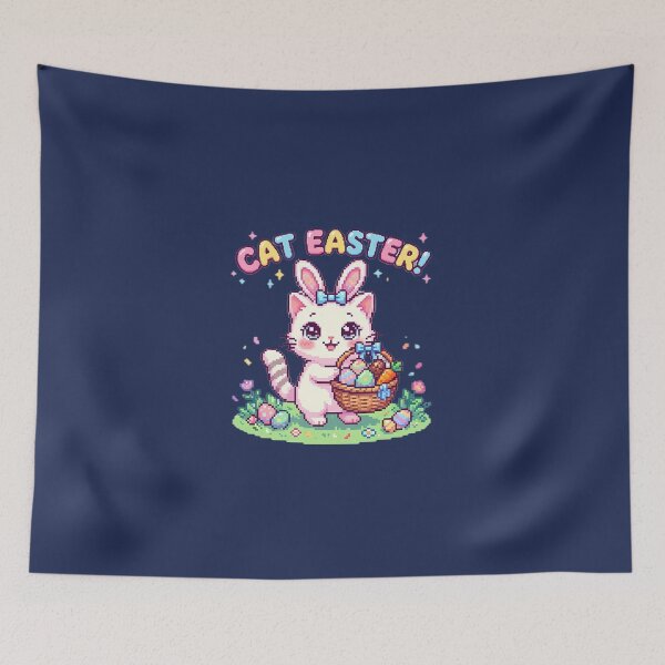 Item preview, Cute Kawaii Pixel Art Cat Easter Bunny designed and sold by PixelAlchemyHQ.