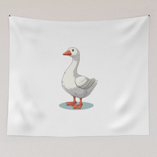 Item preview, A cartoonish white goose with orange beak and feet, standing proudly on a light blue base. designed and sold by cave-canvas.