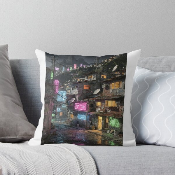 Item preview, Cyberpunk Rio de Janeiro Night Scene Neon Favela Street Art Print designed and sold by TENNES.