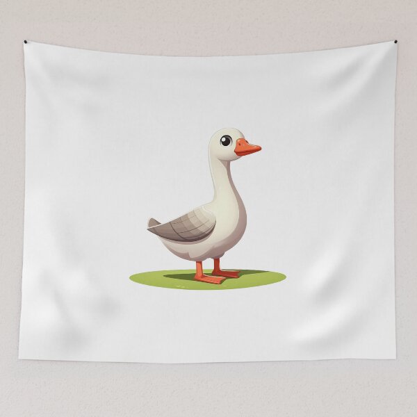 Item preview, Cute cartoon goose with orange beak and feet, standing proudly on green grass. designed and sold by cave-canvas.