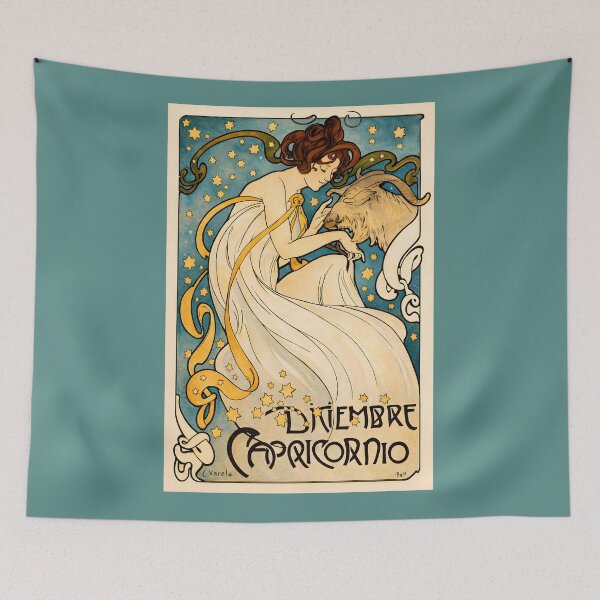 Item preview, Vintage Capricorn Zodiac Art Nouveau Poster – December Capricornio Astrology Goddess – Belle Époque Celestial art designed and sold by EmiliaBassano.