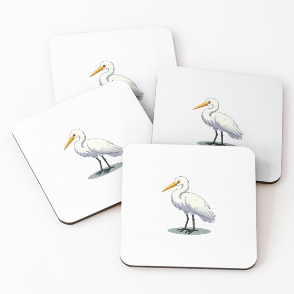 Item preview, A cartoon illustration of a white heron with a bright orange beak and expressive eyes. designed and sold by cave-canvas.