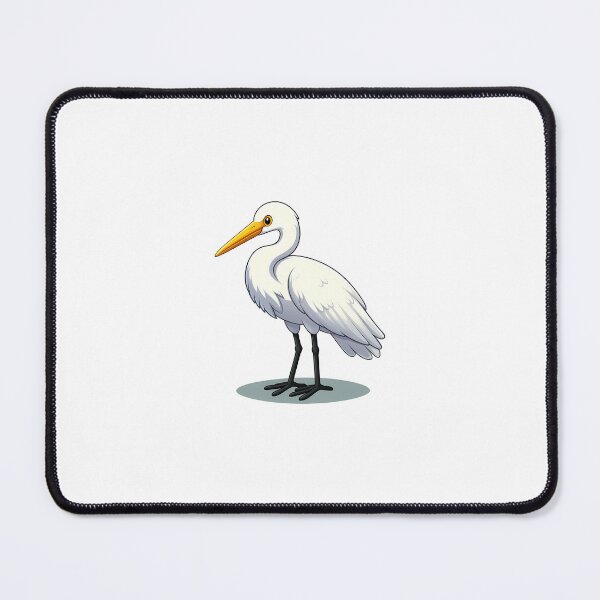 Item preview, A cartoon illustration of a white heron with a bright orange beak and expressive eyes. designed and sold by cave-canvas.