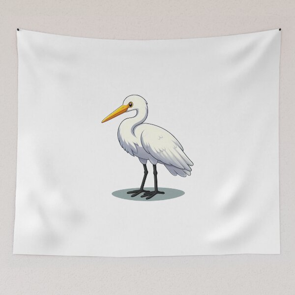 Item preview, A cartoon illustration of a white heron with a bright orange beak and expressive eyes. designed and sold by cave-canvas.