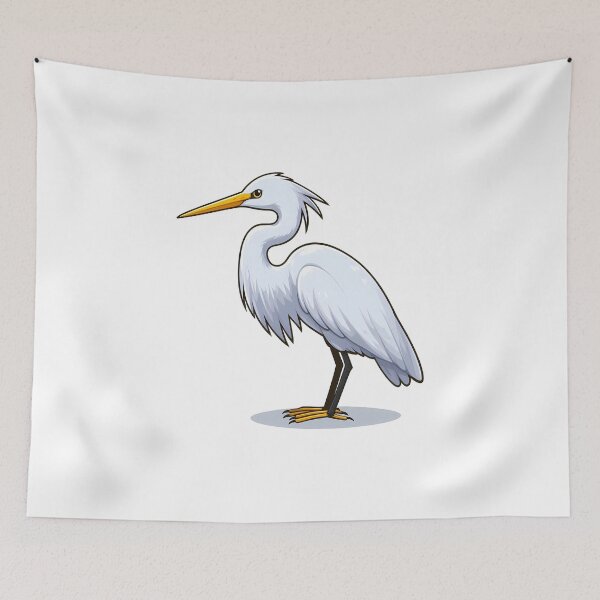 Item preview, A majestic white heron standing gracefully, showcasing its long legs and elegant feathers. designed and sold by cave-canvas.
