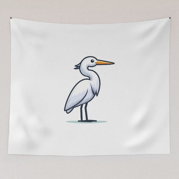 Item preview, A white heron with a slender body and long beak, showcasing elegance in its design. designed and sold by cave-canvas.