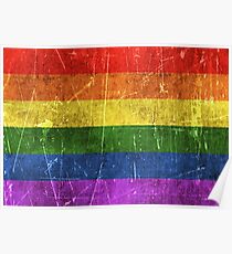 Vintage Aged and Scratched Rainbow Gay Pride Flag Poster