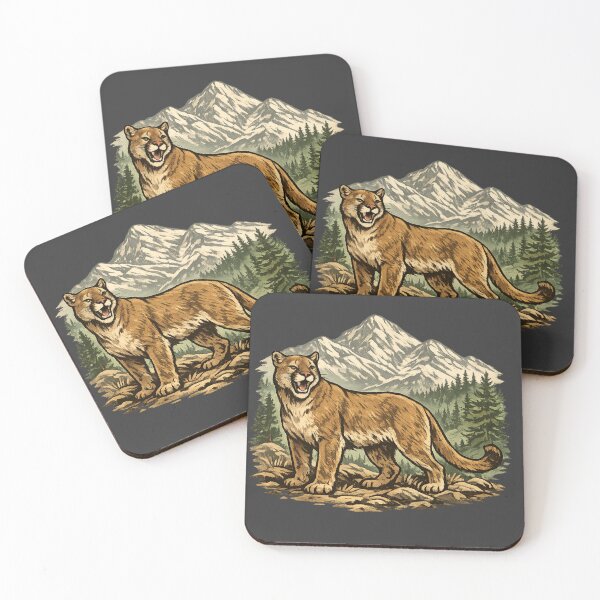 Item preview, Vintage Cougar Mountain Lion Wilderness Wildlife Animal Illustration designed and sold by ZbigiStudio.