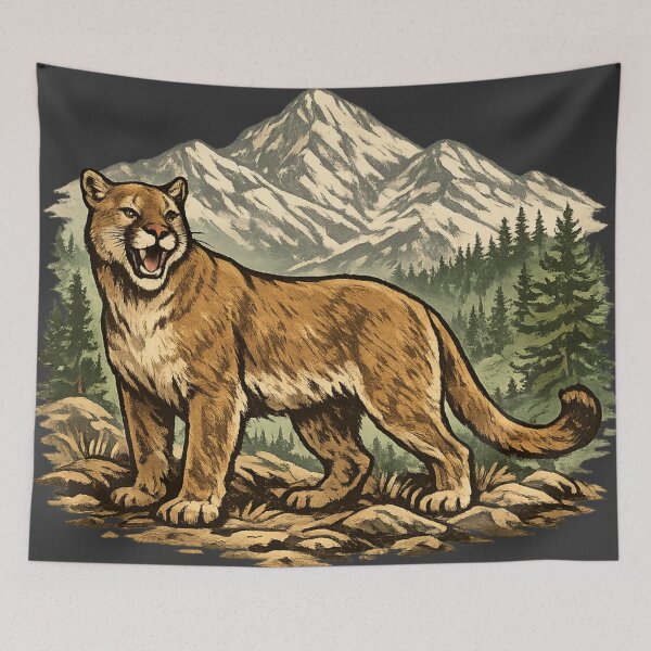 Item preview, Vintage Cougar Mountain Lion Wilderness Wildlife Animal Illustration designed and sold by ZbigiStudio.