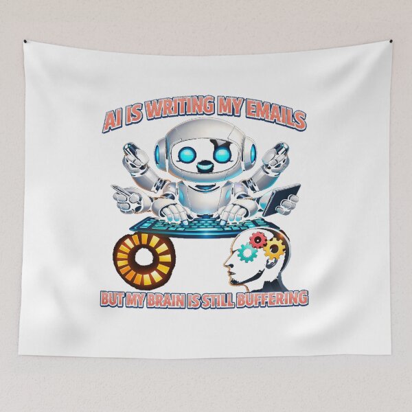 Item preview, AI Writing My Emails Funny Tech Robot Brain Buffering Art designed and sold by TailTraceDesign.