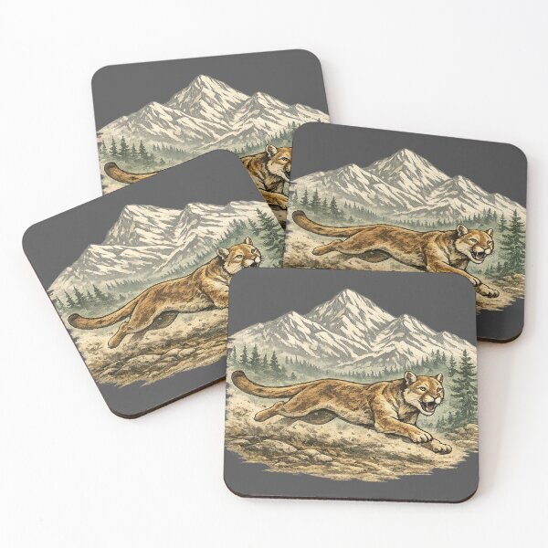 Item preview, Vintage Cougar Mountain Lion Wildlife Animal Running Portrait  designed and sold by ZbigiStudio.