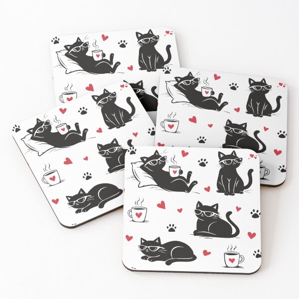 Item preview, Cute Cat Coffee Pattern – Funny Cat Lover Seamless Pattern With Hearts designed and sold by MonNoir.