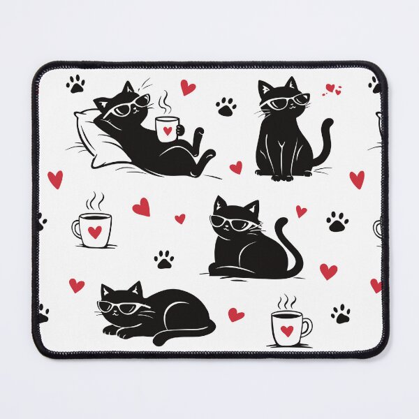 Item preview, Cute Cat Coffee Pattern – Funny Cat Lover Seamless Pattern With Hearts designed and sold by MonNoir.