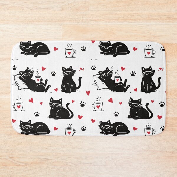 Item preview, Cute Cat Coffee Pattern – Funny Cat Lover Seamless Pattern With Hearts designed and sold by MonNoir.