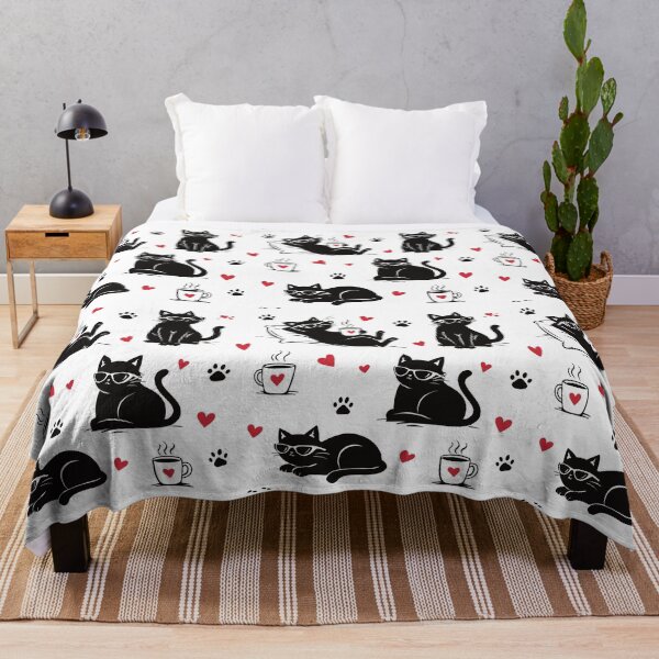 Item preview, Cute Cat Coffee Pattern – Funny Cat Lover Seamless Pattern With Hearts designed and sold by MonNoir.