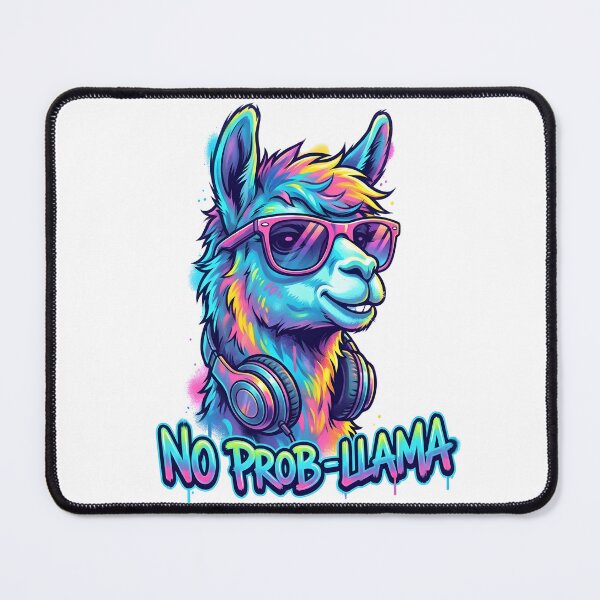 Item preview, No Prob-llama – Funny Neon Llama with Headphones Design designed and sold by ArcticFoxStudio.
