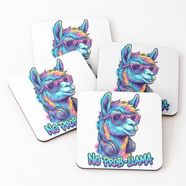 Item preview, No Prob-llama – Funny Neon Llama with Headphones Design designed and sold by ArcticFoxStudio.