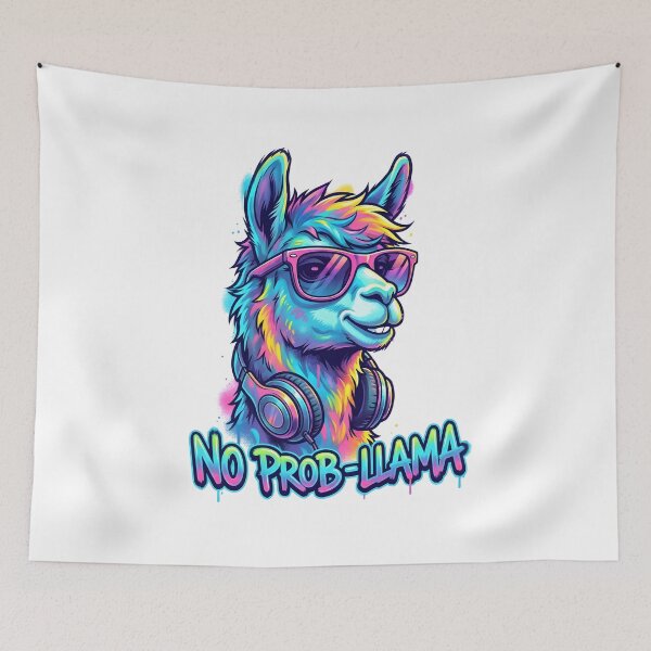 Item preview, No Prob-llama – Funny Neon Llama with Headphones Design designed and sold by ArcticFoxStudio.